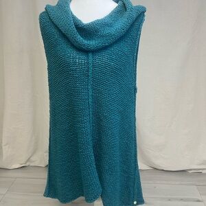 Pure Women's Handknit Teal/Turquoise Cowl Neck Sweater Sz M/L